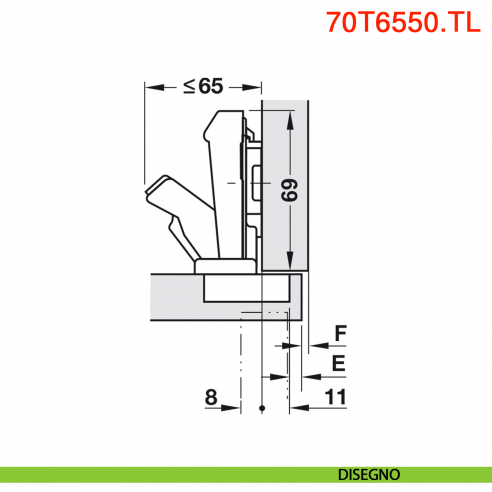 Cerniera Blum 70T6550.TL Clip Top a battuta senza molla apertura 170 gradi - disegno