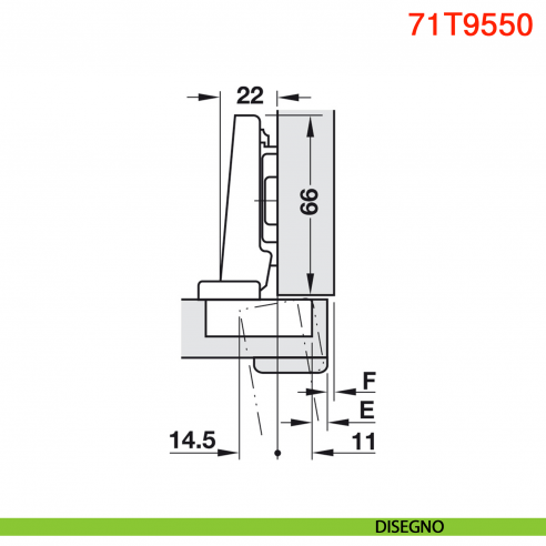 Cerniera Blum 71T9550 Clip Top per ante con profilati a battuta con molla apertura 95 gradi - disegno