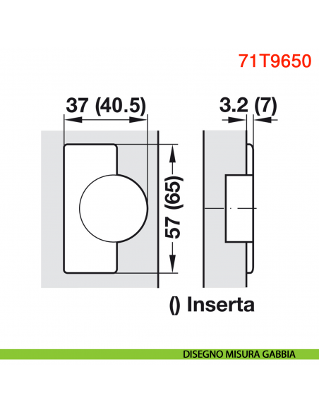 Cerniera Blum 71T9650 Clip Top per ante con profilati mezza battuta con molla apertura 95 gradi - disegno misura gabbia