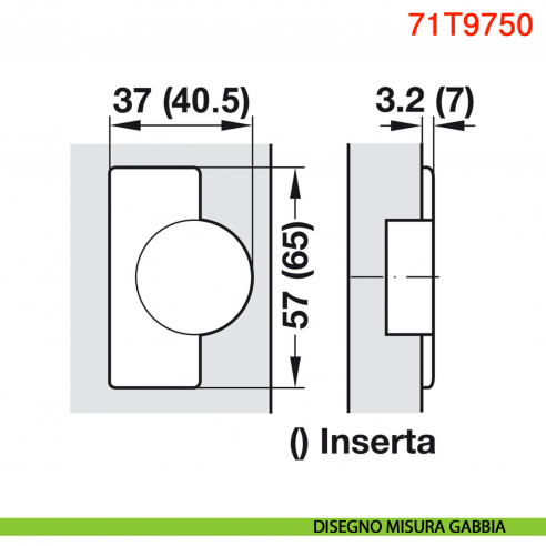 Cerniera Blum 71T9750 Clip Top per ante con profilati battuta interna con molla apertura 95 gradi - disegno misura gabbia