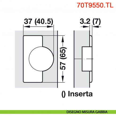 Cerniera Blum 70T9550.TL Clip Top per ante con profilati a battuta senza molla apertura 95 gradi - disegno misura gabbia