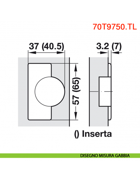 Cerniera Blum 70T9750.TL Clip Top per ante con profilati battuta interna senza molla apertura 95 gradi - disegno misura gabbia