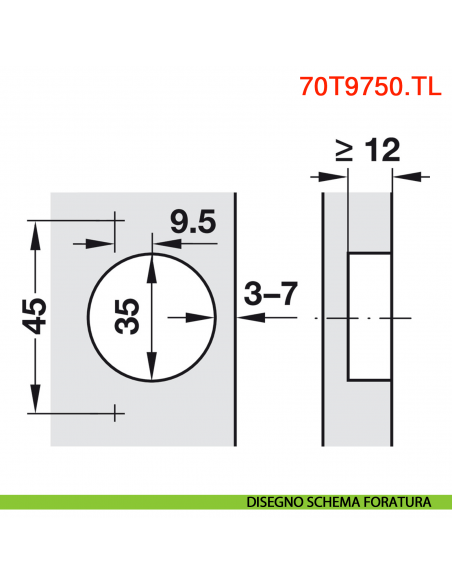 Cerniera Blum 70T9750.TL Clip Top per ante con profilati battuta interna senza molla apertura 95 gradi