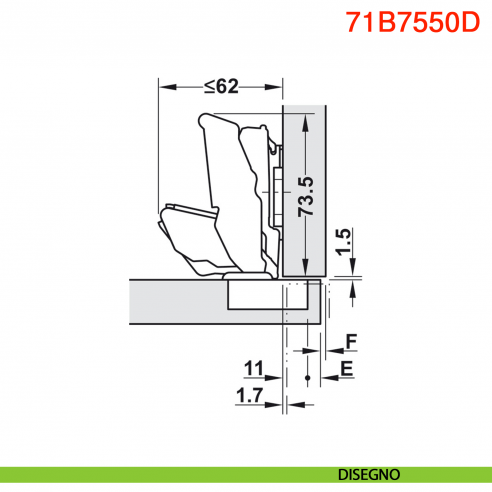 Cerniera Blum 71B7550D Clip Top Blumotion per ante spesse e con profilati a battuta ammortizzata 125 gradi protusione 0