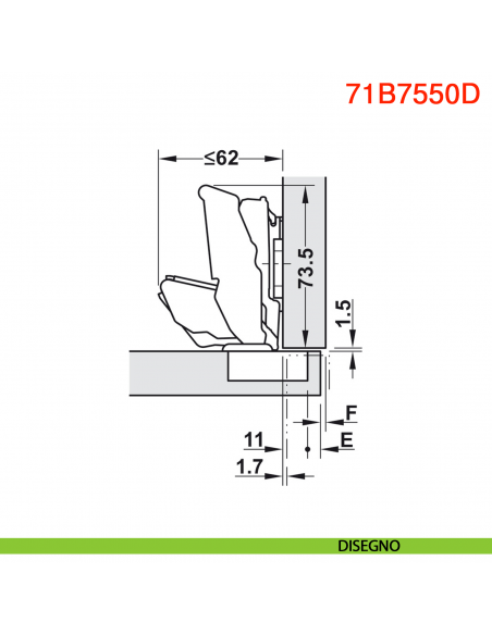 Cerniera Blum 71B7550D Clip Top Blumotion per ante spesse e con profilati a battuta ammortizzata 125 gradi protusione 0