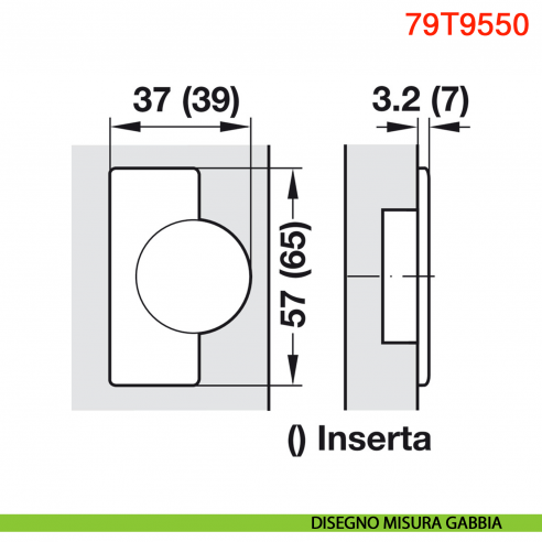 Cerniera Blum 79T9550 Clip Top per mobili con colonna a filo con molla apertura 95 gradi - disegno misura gabbia
