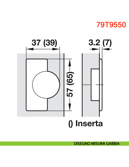 Cerniera Blum 79T9550 Clip Top per mobili con colonna a filo con molla apertura 95 gradi - disegno misura gabbia