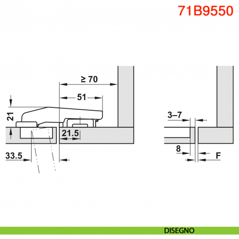 Cerniera Blum 79B9550 Clip Top Blumotion per mobili con colonna a filo ammortizzata apertura 95 gradi