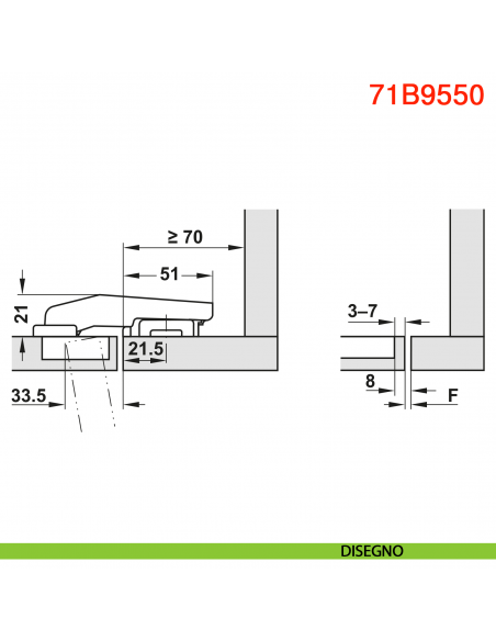 Cerniera Blum 79B9550 Clip Top Blumotion per mobili con colonna a filo ammortizzata apertura 95 gradi