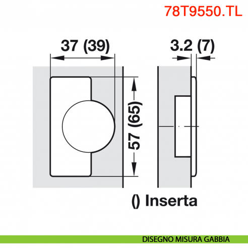 Cerniera Blum 78T9550.TL Clip Top per mobili con colonna a filo senza molla apertura 95 gradi - disegno misura gabbia