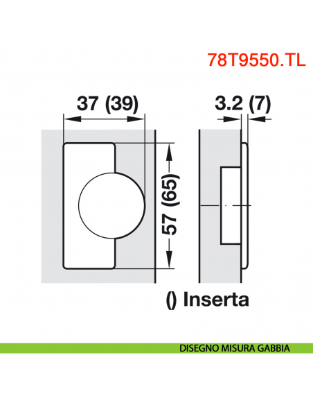 Cerniera Blum 78T9550.TL Clip Top per mobili con colonna a filo senza molla apertura 95 gradi - disegno misura gabbia