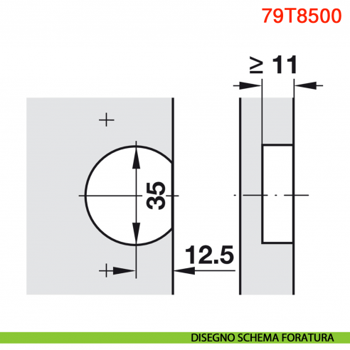 Cerniera Blum 79T8500 Clip Top per mobili ad angolo con ante a soffietto con molla apertura 60 gradi - disegno