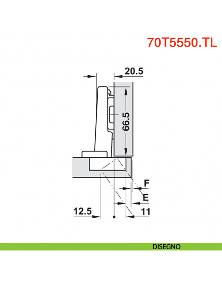 Cerniera Blum 70T5550.TL Clip Top a battuta senza molla apertura 120 gradi - disegno