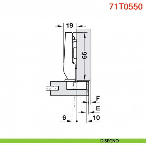 Cerniera Blum 71T0550 Clip Top Mini per ante con telai stretti a battuta con molla apertura 94 gradi - disegno