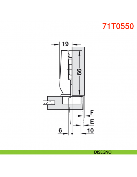 Cerniera Blum 71T0550 Clip Top Mini per ante con telai stretti a battuta con molla apertura 94 gradi - disegno