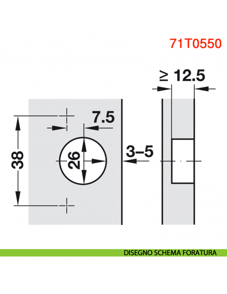Cerniera Blum 71T0550 Clip Top Mini per ante con telai stretti a battuta con molla apertura 94 gradi