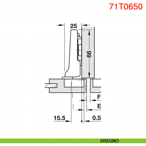 Cerniera Blum 71T0650 Clip Top Mini per ante con telai stretti mezza battuta con molla apertura 94 gradi - disegno
