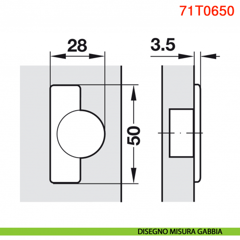 Cerniera Blum 71T0650 Clip Top Mini per ante con telai stretti mezza battuta con molla apertura 94 gradi - disegno misura gabbia