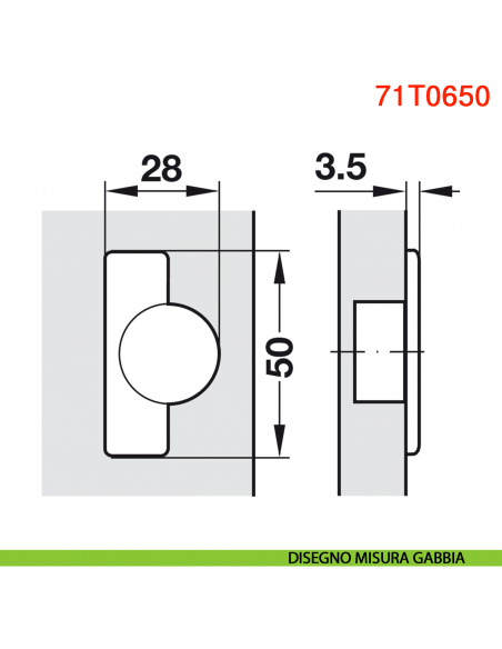 Cerniera Blum 71T0650 Clip Top Mini per ante con telai stretti mezza battuta con molla apertura 94 gradi - disegno misura gabbia
