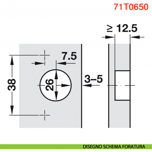 Cerniera Blum 71T0650 Clip Top Mini per ante con telai stretti mezza battuta con molla apertura 94 gradi