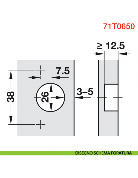 Cerniera Blum 71T0650 Clip Top Mini per ante con telai stretti mezza battuta con molla apertura 94 gradi