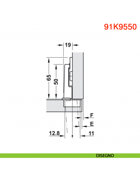 Cerniera Blum 91K9550 Modul per anta per frigorifero con molla apertura 95 gradi - disegno
