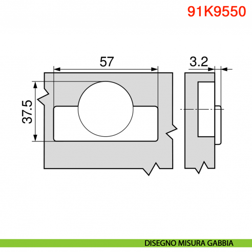 Cerniera Blum 91K9550 Modul per anta per frigorifero con molla apertura 95 gradi - disegno misura gabbia