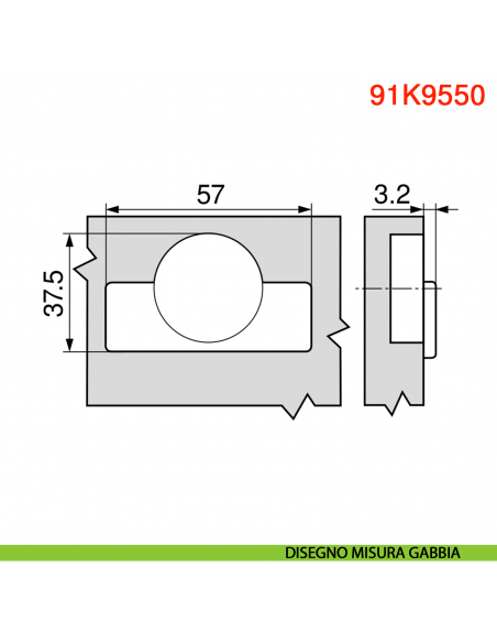 Cerniera Blum 91K9550 Modul per anta per frigorifero con molla apertura 95 gradi - disegno misura gabbia