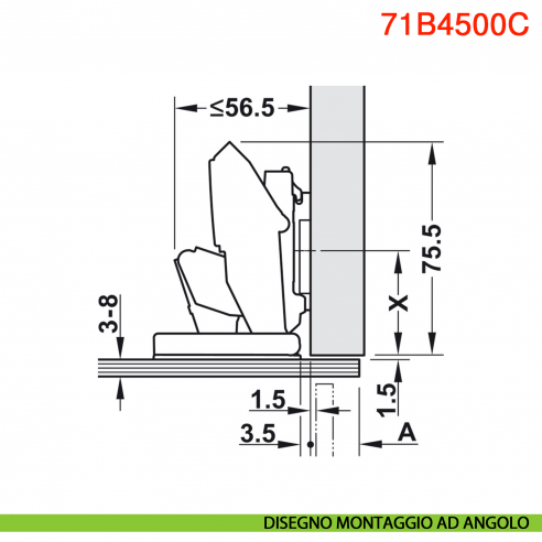 Cerniera per anta in vetro Blum 71B4500C Clip Top Blumotion ammortizzata apertura 110 gradi