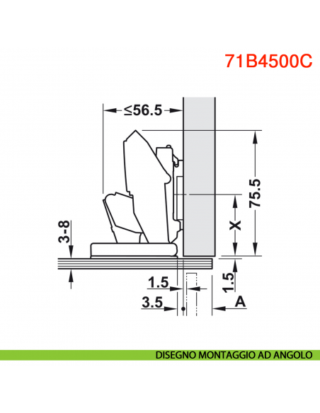 Cerniera per anta in vetro Blum 71B4500C Clip Top Blumotion ammortizzata apertura 110 gradi