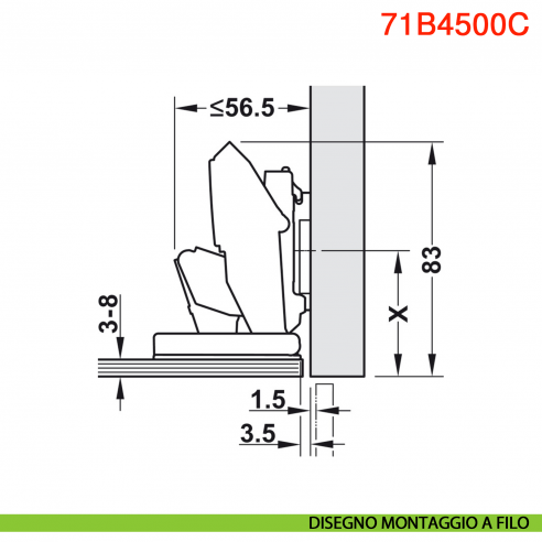 Cerniera per anta in vetro Blum 71B4500C Clip Top Blumotion ammortizzata apertura 110 gradi
