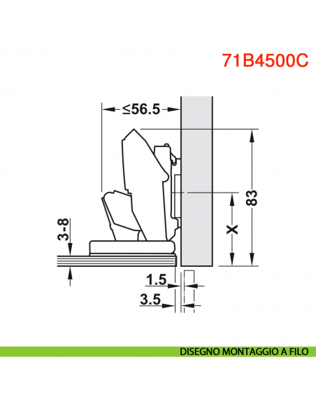 Cerniera per anta in vetro Blum 71B4500C Clip Top Blumotion ammortizzata apertura 110 gradi