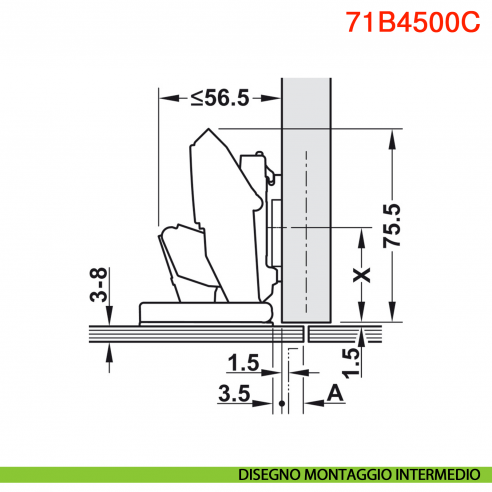 Cerniera per anta in vetro Blum 71B4500C Clip Top Blumotion ammortizzata apertura 110 gradi