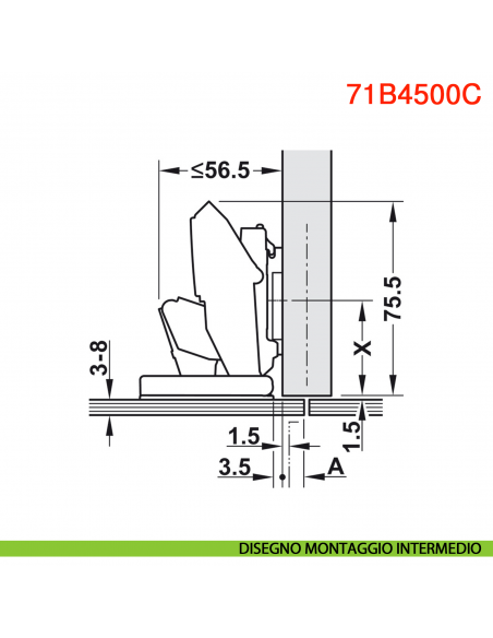 Cerniera per anta in vetro Blum 71B4500C Clip Top Blumotion ammortizzata apertura 110 gradi
