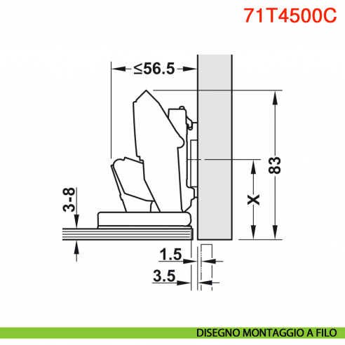 Cerniera per anta in vetro Blum 71T4500C Clip Top con molla apertura 110 gradi