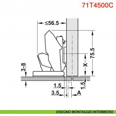 Cerniera per anta in vetro Blum 71T4500C Clip Top con molla apertura 110 gradi