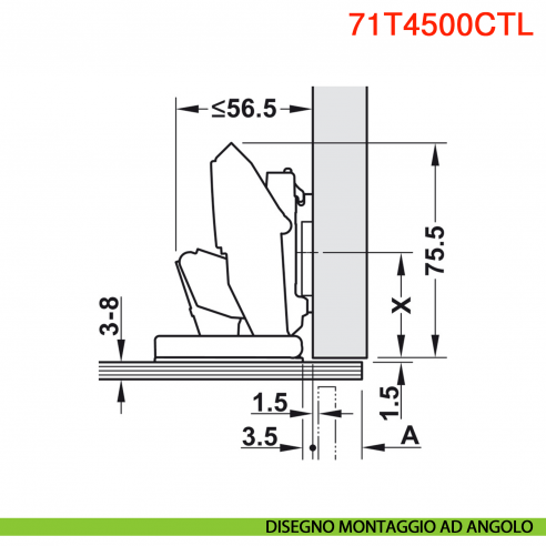 Cerniera per anta in vetro Blum 70T4500CTL Clip Top senza molla apertura 110 gradi
