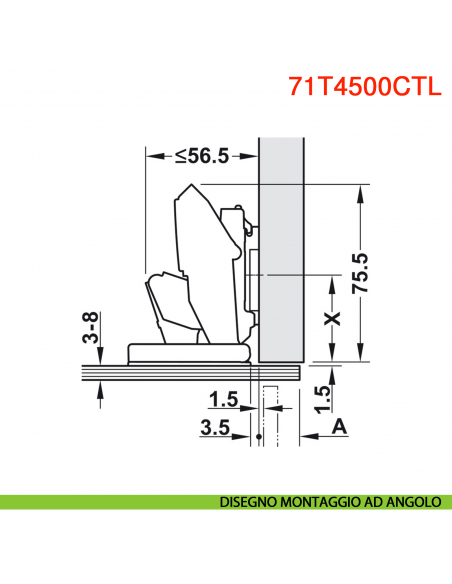 Cerniera per anta in vetro Blum 70T4500CTL Clip Top senza molla apertura 110 gradi