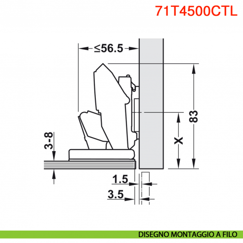 Cerniera per anta in vetro Blum 71T4500CTL Clip Top senza molla apertura 110 gradi