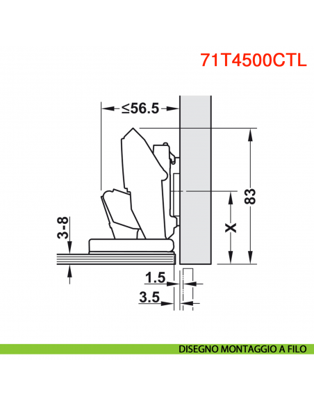 Cerniera per anta in vetro Blum 71T4500CTL Clip Top senza molla apertura 110 gradi