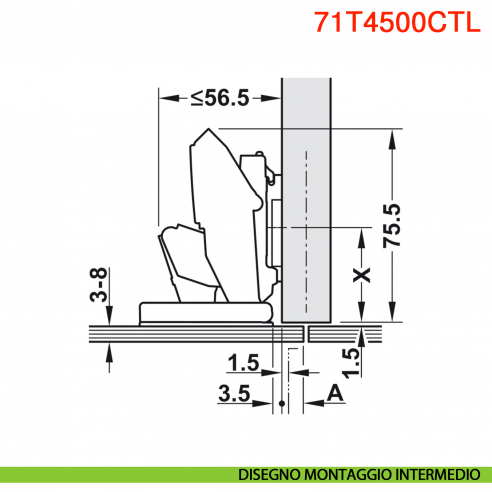 Cerniera per anta in vetro Blum 70T4500CTL Clip Top senza molla apertura 110 gradi