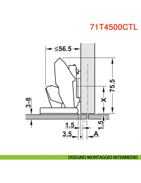 Cerniera per anta in vetro Blum 70T4500CTL Clip Top senza molla apertura 110 gradi