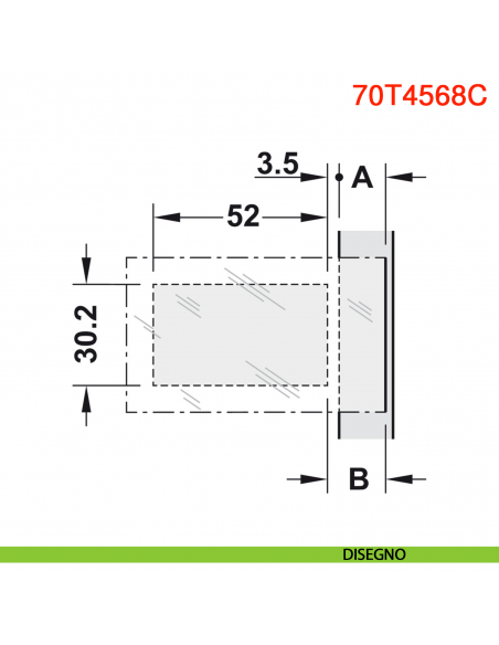 Piastrina portafondello per anta a specchio Blum 70T4568C da incollare nichelato speciale - disegno