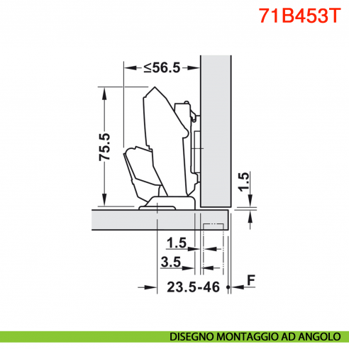Cerniera Blum 71B453T Clip Top Blumotion ammortizzata per anta sottile spessore da 8-14 mm fissaggio EXPANDO T