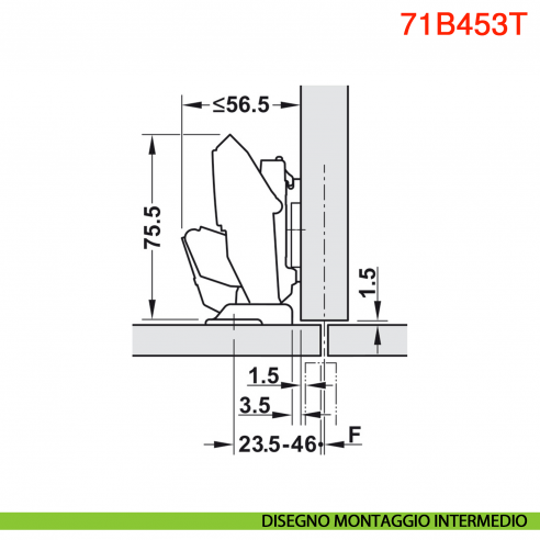 Cerniera Blum 71B453T Clip Top Blumotion ammortizzata per anta sottile spessore da 8-14 mm fissaggio EXPANDO T