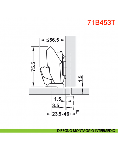 Cerniera Blum 71B453T Clip Top Blumotion ammortizzata per anta sottile spessore da 8-14 mm fissaggio EXPANDO T