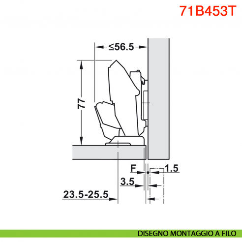 Cerniera Blum 71B453T Clip Top Blumotion ammortizzata per anta sottile spessore da 8-14 mm fissaggio EXPANDO T