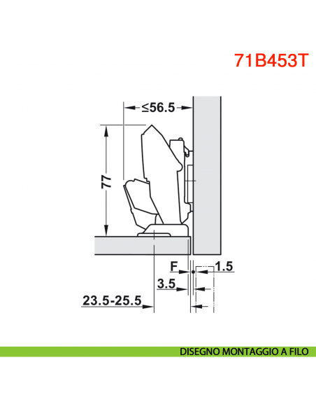 Cerniera Blum 71B453T Clip Top Blumotion ammortizzata per anta sottile spessore da 8-14 mm fissaggio EXPANDO T