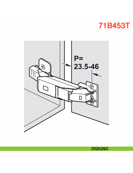 Cerniera Blum 71B453T Clip Top Blumotion ammortizzata per anta sottile spessore da 8-14 mm fissaggio EXPANDO T