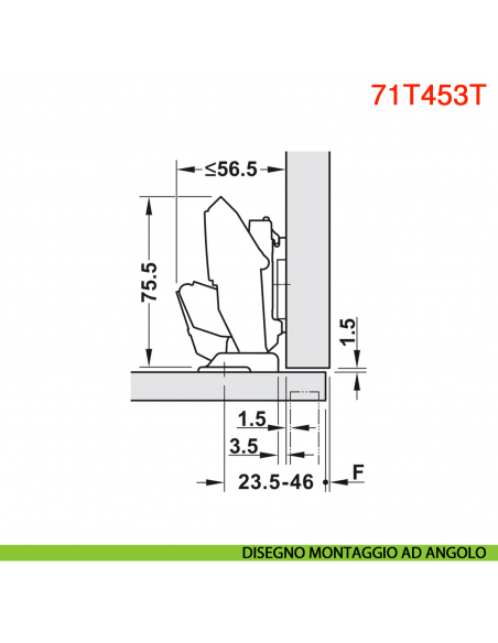 Cerniera Blum 71T453T Clip Top con molla per anta sottile spessore da 8-14 mm fissaggio EXPANDO T